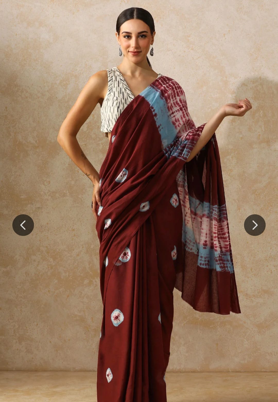 Pure cotton mulmul saree handblock printed in maroon and blue – boutique saree wholesale Fabtexs